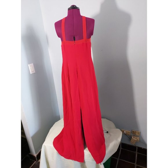 Giorgio Armani Womens Red Crossover Halter Silk Gown Dress Size 46 Slit ❤️ - Picture 6 of 10